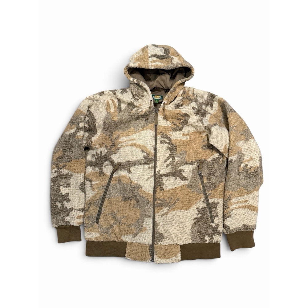 Cabelas Cabela's Berber Fleece WindShear Full-Zip Hooded Outfitter Brown Camo L